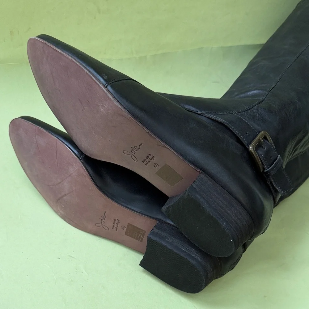 New Vintage Joie Black All Leather Over the Knee Boots with Buckles